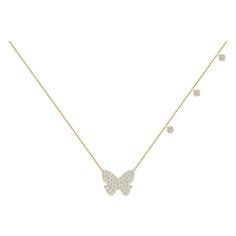 This diamond collection showcases elegant pieces that are extremely versatile and a timeless addition to your jewelry collection and are perfect for everyday wear. These pieces are part of our dainty and fine jewelry line known as TanisaJewelry - see more on Instagram @tanisajewelry. Pave Diamond Butterfly Necklace in 18K yellow gold. White Diamond: approx. 0.464cts, G/H colour, VS clarity, rounds. Length: 17" long with 2" extender chain = 19" total. Fish hook lock. Gold: 18K gold. Available in Dainty Diamond Necklace With Pave Setting, Luxury Cubic Zirconia Diamond Necklace With Delicate Chain, Luxury Diamond White Diamond Necklace With Delicate Chain, Luxury Diamond White Necklace With Delicate Chain, Luxury Diamond Necklace With Delicate Chain, Delicate Diamond Necklace For Formal Occasions, Delicate Necklaces With Diamond Accents For Everyday Luxury, Everyday Luxury Diamond Necklace With Delicate Chain, Elegant Diamond White Diamond Necklace With Delicate Chain