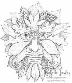 a drawing of a mask with leaves on it