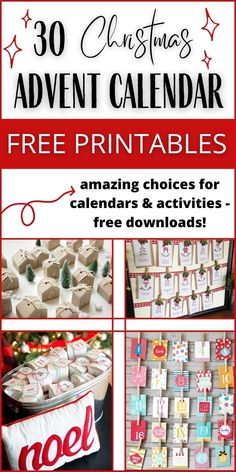 christmas printables with the words 30 christmas advent calendar free printables