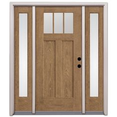 a wooden door with glass panels and sidelights on the front of a house or home