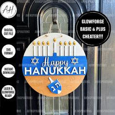 happy hanukkah sign hanging on the front door