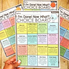 three posters with words and pictures on them, one has the word choice board in it