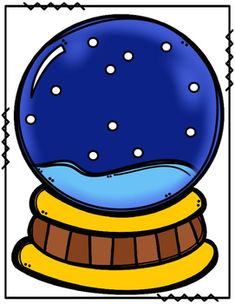 an image of a snow globe on top of a wooden base with snow flakes