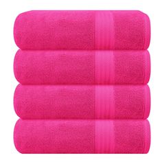 three bright pink towels stacked on top of each other