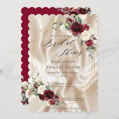 an elegant burgundy and white floral bridal party card