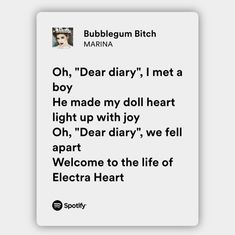 a text message with an image of a woman's face and the words, oh dear diary, i met a boy he made my doll heart light up with joy