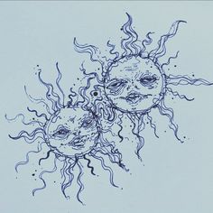 an ink drawing of the sun and moon