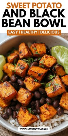 Hearty, filling, and full of flavor, this Sweet Potato and Black Bean Bowl is a satisfying plant-based meal. Perfect for lunch or dinner—save for later! Sweet Potato Bowl Lunch, Sweet Potato And Black Bean Bowl, Black Beans And Sweet Potato Recipes, Bean Bowl Recipes, Sweet Potato Bowls Healthy, Black Bean Recipes Healthy, Sweet Potato Bowl Recipes, Sweet Potato Black Bean Bowl, Sweet Potato Rice Bowl