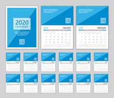 a set of calendars for the new year with blue squares and triangles on them