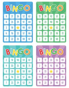 four different colored numbers and countings for children to use in the game, including one with