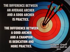 an advertisement on the television screen with two arrows in front of a bulls eye and text that reads, the difference between an average archer and a good