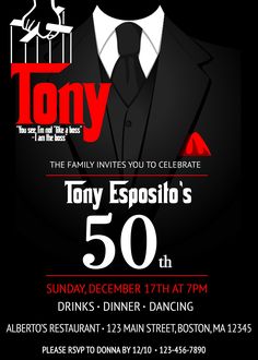 an advertisement for tony esposito's 50th birthday party