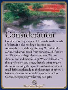 a card with an image of a bridge over a river and the words, consideeration