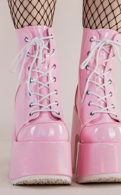 Cute Platform Shoes, Pink Ankle Boots, Goth Shoes, Vegan Baby, Platform Boots Chunky, Dr Shoes, Cute Shoes Heels, Pink Platforms, Pastel Goth Fashion