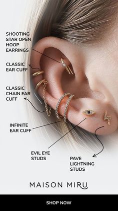 an ear with different types of piercings on it and labeled in the description below