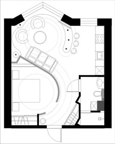 the floor plan for a house with an open living room and dining area in it