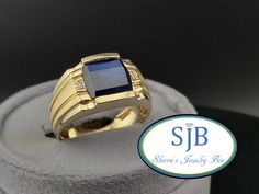 🔷️ Mens Sapphire Ring 🔷️ A FABULOUS Vintage Inspired Treasure Built in all Glowing 14k Yellow Gold ✨️ Featuring a FANTASTIC Gents STATEMENT Style Ring, Half Bezel/Bar set with a Breathtakingly Beautiful Lab Created Blue Sapphire 🔷️ Gemstone center with a MAGNIFICENT Barrel Cut measuring approximately mm with a single Sparkling Genuine/Natural 🌎 Earth Diamond 💎💎 on each side totaling .005cts together. This AMAZING Blue Sapphire and Diamond Ring is PERFECT for your upcoming Wedding or Annive Antique Mens Rings Vintage, Blue Sapphire Rings For Men Gold, Blue Sapphire Rings For Men, Mens Gold Ring Vintage, Mens Sapphire Ring, Antique Gold Bracelet, Jewellery Making Tools, Gents Ring, Indian Wedding Photography Poses