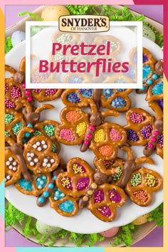 a plate full of pretzel butterflies on a table