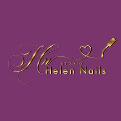 the logo for helen nails studio, which is located in front of a purple background