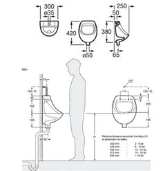 a drawing of a person standing in front of a toilet with the seat up and lid down