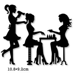 the silhouettes of two women playing chess at a table with one woman drinking from a cup