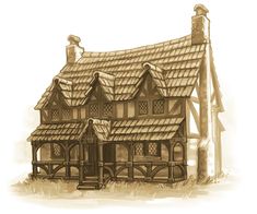 a drawing of a house that is made out of wood