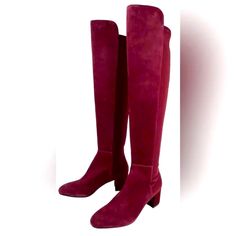 Brand New Without Box Size 6 Photos Can't Do Justice To These Gorgeous Stuart Weitzman On-Trend Burgundy Suede Knee-High Boots Genuine Burgundy Suede Leather With Suede Covered Heel Heel Height 2.25" Almond Toe Slip-On Style Padded Insole Msrp $795 Suede Knee Boots, Suede Boots Knee High, Stuart Weitzman Shoes, Over The Knee Boots, Over The Knee, Stuart Weitzman, High Boots, Knee High Boots, Suede Leather