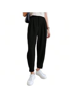 About this item[Soft Fabric]:Made from lightweight, breathable fabric that's soft to the touch, these pants are comfortable to wear in any season.[Versatile Features]:These pencil pants are the perfect addition to your work wardrobe, with a high waist, fold pleated design, and straight leg with button that flatters any figure.[Occasion]:Whether you're running errands, going to school, or heading to the office, these pants are perfect for any occasion.[Easy to Match]The pants are perfect for your Casual High Waist Dress Pants With Buttons, Casual Bottoms With Buttons For Business Casual, Casual Office Dress Pants With Buttons, Casual Dress Pants With Button Closure For Spring, Casual Spring Dress Pants With Button Closure, Casual Black Dress Pants With Button Closure, Black Casual Dress Pants With Button Closure, Versatile Solid Pants With Button Closure, Versatile Solid Color Pants With Button Closure