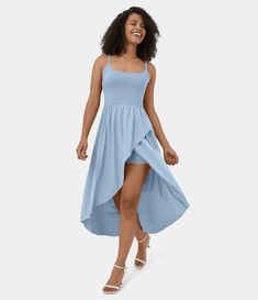 Women’s Breezeful™ Backless High Low 2-Piece Side Pocket Flowy Midi Quick Dry Casual Dress - Halara Flowy Dress Casual, Ballet Dance Dress, High Low Midi Dress, Flowy Midi Dress, Golf Dresses, Hi Low Dresses, Midi Dress Casual, Bleach Wash, Mini Dress Casual