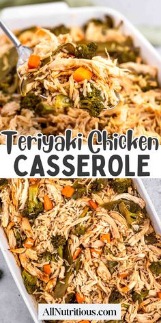 a casserole dish with broccoli, carrots and shredded chicken