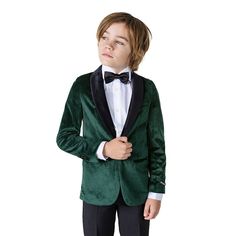 He'll look like a dapper gentleman in the sophisticated velvet construction of this boys' OppoSuits Deluxe Solid Velvet Dinner Jacket. He'll look like a dapper gentleman in the sophisticated velvet construction of this boys' OppoSuits Deluxe Solid Velvet Dinner Jacket. Button front Long sleeves 1 functional pocket Velvet constructionFABRIC & CARE Polyester Dry clean Imported Size: 6. Color: Green. Gender: male. Age Group: kids. Christmas Blazer, Velvet Dinner Jacket, Checkered Suit, Shoes Guide, Blazer For Boys, Black Shawl, Dinner Jacket, Dapper Gentleman, Green Blazer