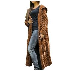 Women Winter Solid Solid Knitted Loose Hooded Long Cardigan Sweater Pocket Coat We can guarantee that the overall style displayed in the photography is accurate, however there may be differences in how the style appears during wear. This depends on other physical variables, e.g. personal body size, body shape, limb proportion, height, etc. Description: Special Sleeve/Hooded/Splice design It is made of high quality materials, durable for your daily wearing! This is a great gift for your lovers or Cardigans Crochet, Hooded Sweater Coat, Cardigan Kimono, Warm Cardigan, Sweater Coat, Long Sweaters Cardigan, Hooded Cardigan, Cable Knit Cardigan, Fleece Coat