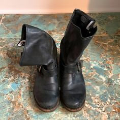 Frye Black Leather Boots With Silver Buckle, Size 7, Good Condition. Frye Combat Boots, Frye Veronica Boots, Frye Boots The Frye Company, Black Ankle-high Riveted Moto Boots, Frye Shoes, Black Leather Boots, Leather Boots, Bootie Boots, Ankle Boots