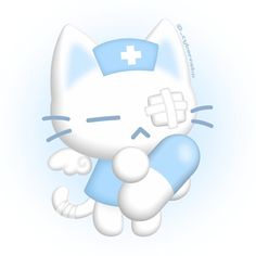 a white cat with a blue cross on it's chest is holding an object in its paws