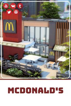 the mcdonald's restaurant is shown in an animated image with text that reads mcdonald's