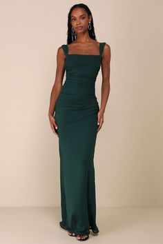 Green Mesh Maxi Dress - Ruched Maxi Dress - Column Maxi Dress - Lulus Deep Green Dresses, Long Sleeve Olive Green Dress, Green Homecoming Dresses Long, Dark Green Wedding Guest Dress, Dark Sage Green Bridesmaid Dresses, Dark Green Dress Formal, Long Dark Green Dress, Green Dress Simple, Bridesmaids Dresses Green