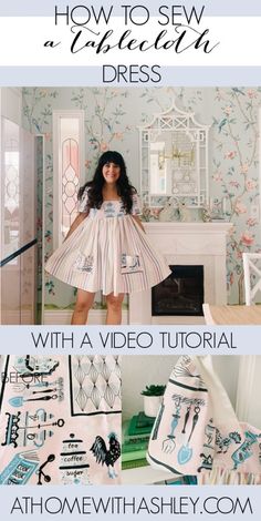 a woman standing in front of a fireplace with the words how to sew a victorian dress