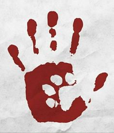 a red hand print on white paper