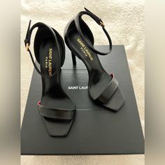 Brand New Never Used Authentic Ysl Amber Sandal Black Leather Size 34 Includes Full Set & Extra Heel Tips Black Ysl Shoes, Ysl Heel Dream, Ysl Opyum Heel, Saint Laurent Tribute Sandal, Dorsay Heels, Saint Laurent Black Heels, Pointy Shoes, Ysl Sandals, Ysl Heels