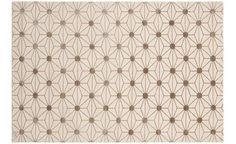 an area rug with circles and lines on the side, in beige and brown colors