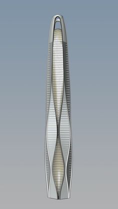 an architectural rendering of a tall building with wavy lines on the top and bottom floor