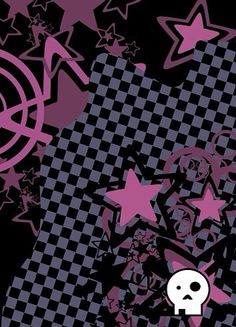 an abstract background with stars, skulls and other items royalty illustration on a checkerboard pattern