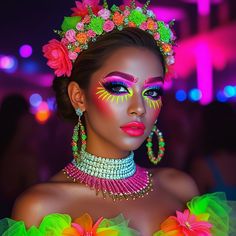 Neon Party Makeup, Graphic Makeup, Party Makeup, Face Paint, Bass, Neon, Paint