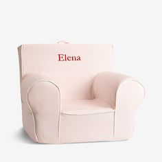 a pink children's chair with the name ellena on it