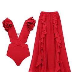 Skirt May Be Extra S, M, L Chic Red Summer Skirt, Chic Red Beach Skirt, Rosé Suit, Cutout Swimwear, Swimsuit Skirt, Backless Swimsuit, Middle Age Fashion, Red Swimsuit, Costume Intero