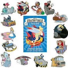 an assortment of disney pin badges