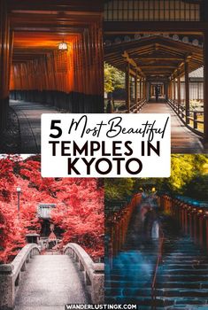 the top five most beautiful temples in tokyo, japan with text overlaying it