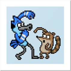 an image of a dog and cat playing with each other in the same pixel art style