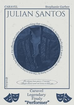 the poster for julian santos's concert with an image of a man wearing a mask