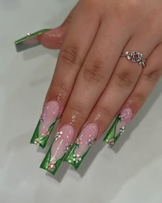 Fairy Nails, Green Acrylic Nails, Green Nail, Cute Acrylic Nail Designs, Dope Nail Designs